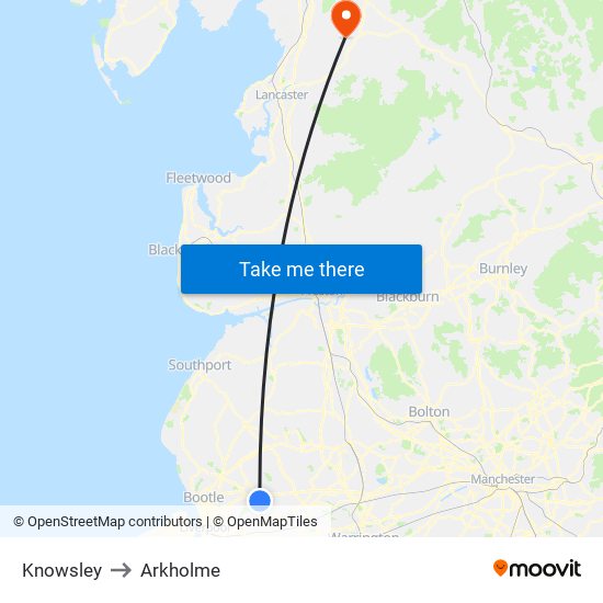 Knowsley to Arkholme map