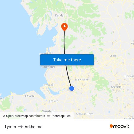 Lymm to Arkholme map