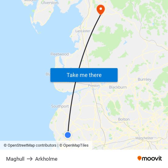 Maghull to Arkholme map