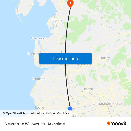 Newton Le Willows to Arkholme map