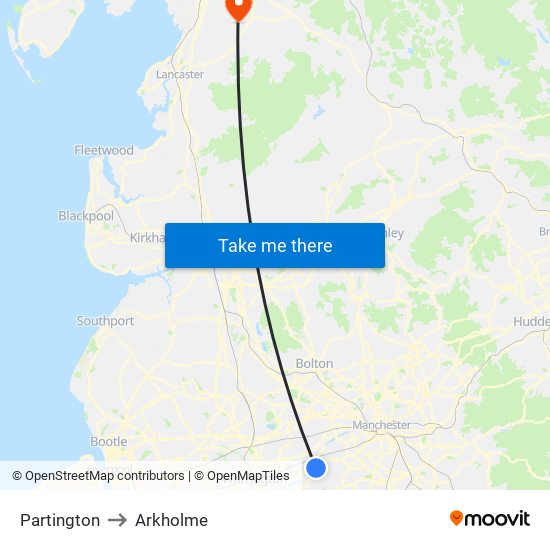Partington to Arkholme map