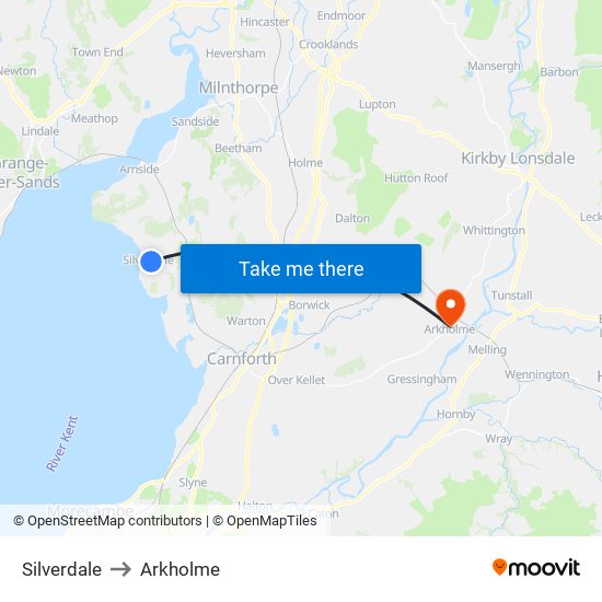 Silverdale to Arkholme map
