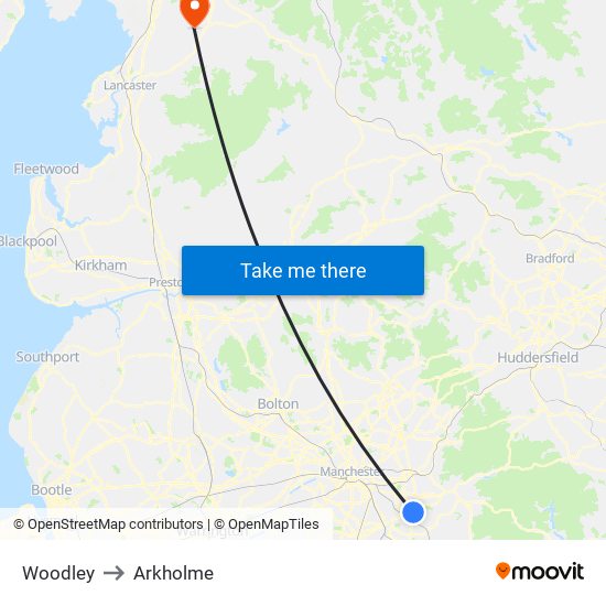 Woodley to Arkholme map