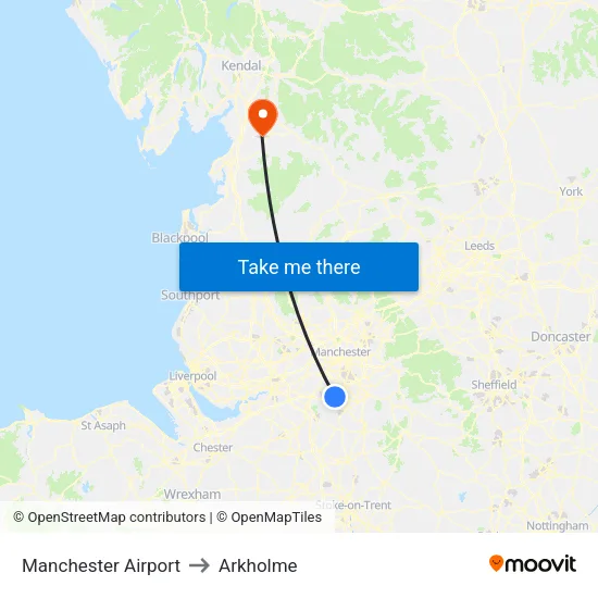 Manchester Airport to Arkholme map