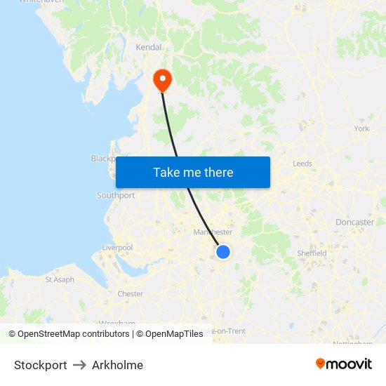 Stockport to Arkholme map