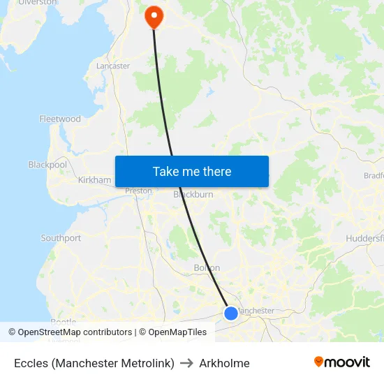 Eccles (Manchester Metrolink) to Arkholme map