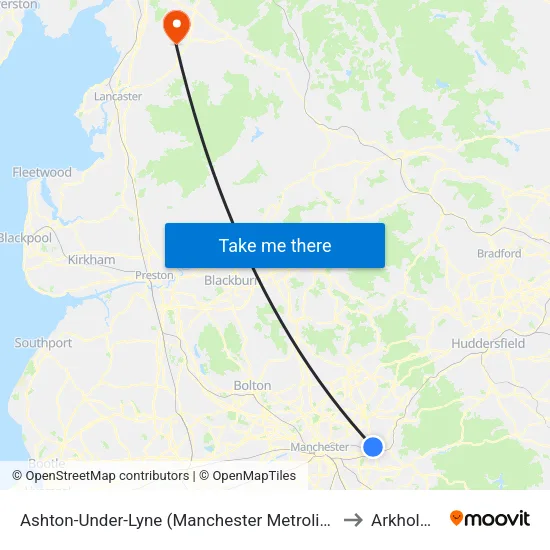 Ashton-Under-Lyne (Manchester Metrolink) to Arkholme map