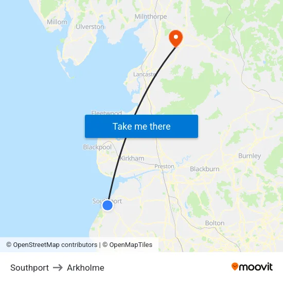 Southport to Arkholme map
