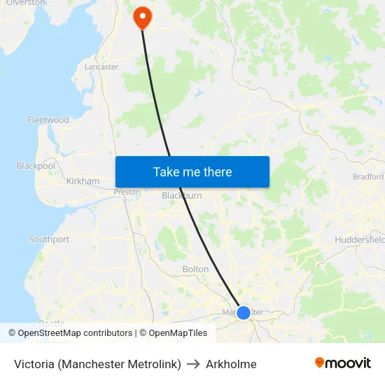 Victoria (Manchester Metrolink) to Arkholme map