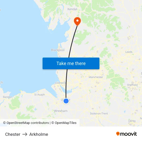 Chester to Arkholme map