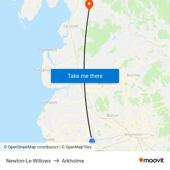 Newton-Le-Willows to Arkholme map