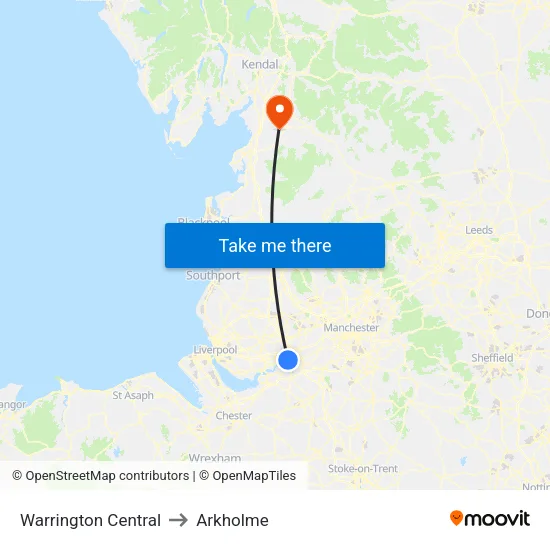 Warrington Central to Arkholme map