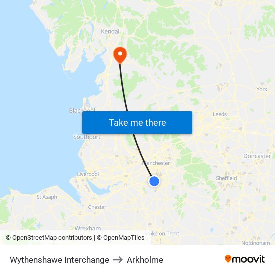 Wythenshawe Interchange to Arkholme map