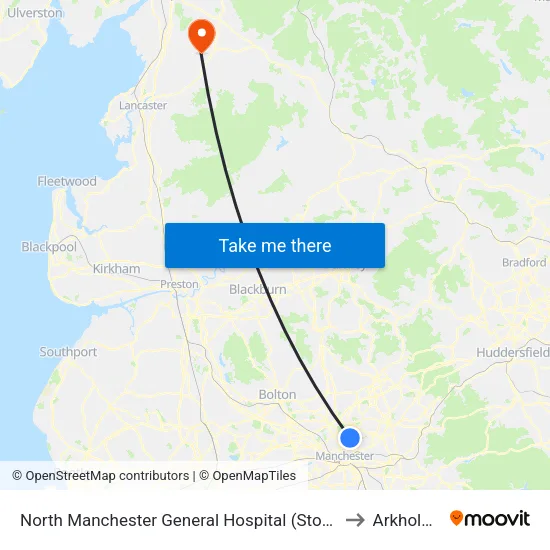 North Manchester General Hospital to Arkholme map