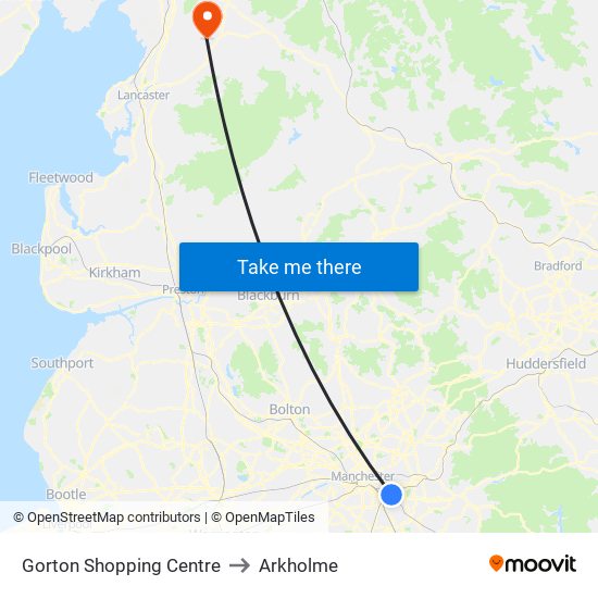 Gorton Shopping Centre to Arkholme map