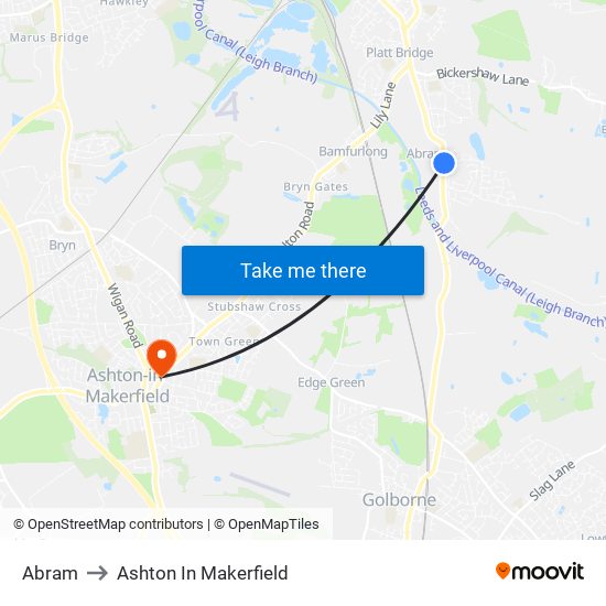 Abram to Ashton In Makerfield map