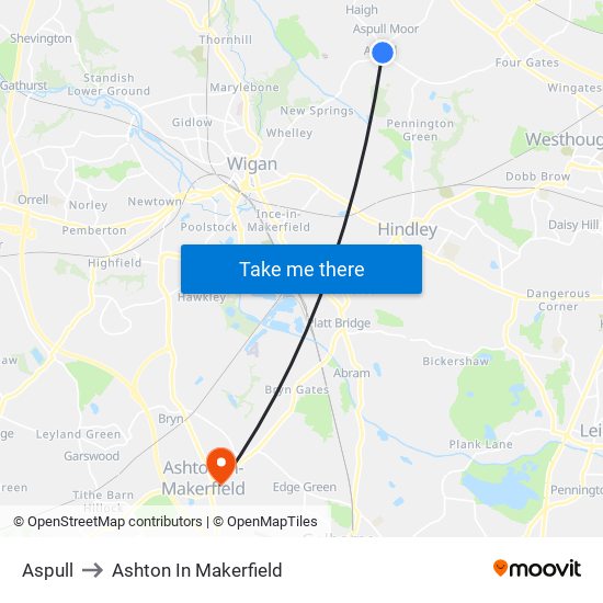 Aspull to Ashton In Makerfield map