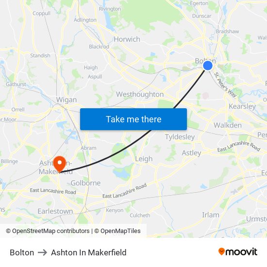 Bolton to Ashton In Makerfield map