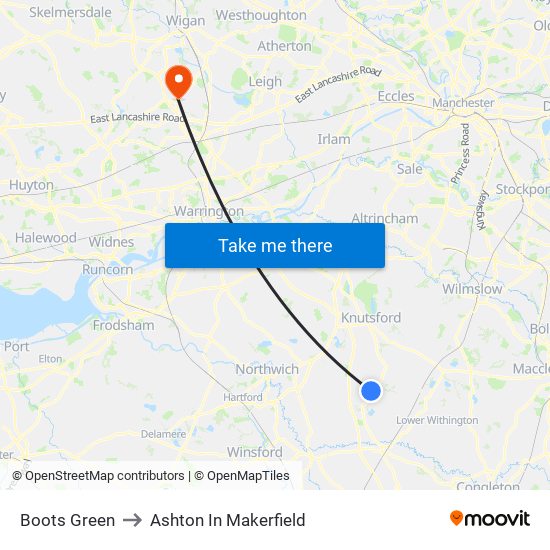 Boots Green to Ashton In Makerfield map