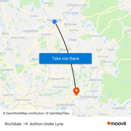 Rochdale to Ashton Under Lyne map