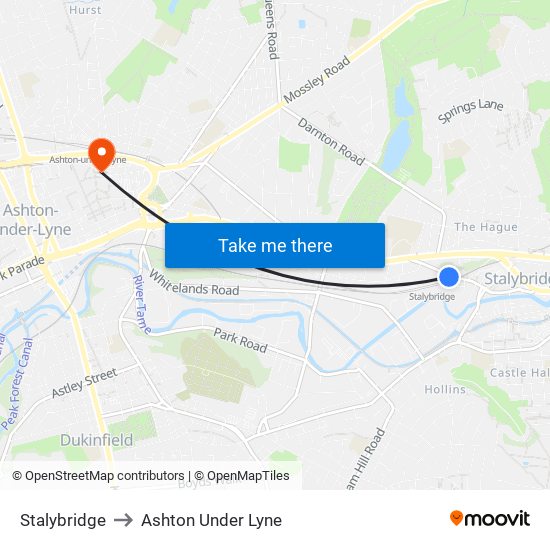 Stalybridge to Ashton Under Lyne map