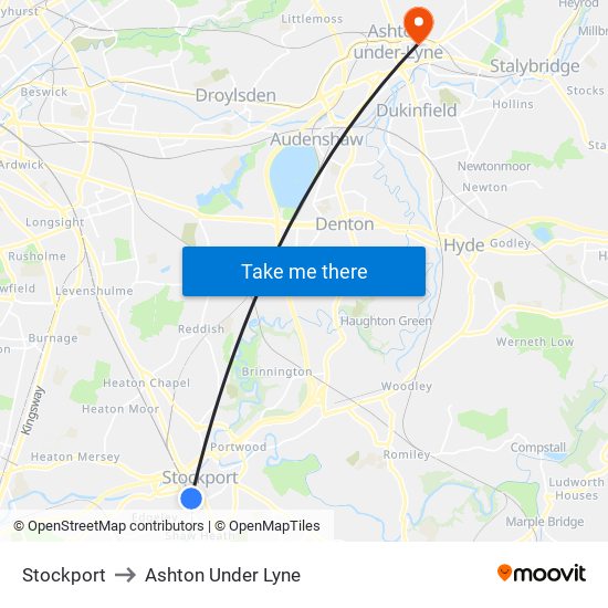 Stockport to Ashton Under Lyne map