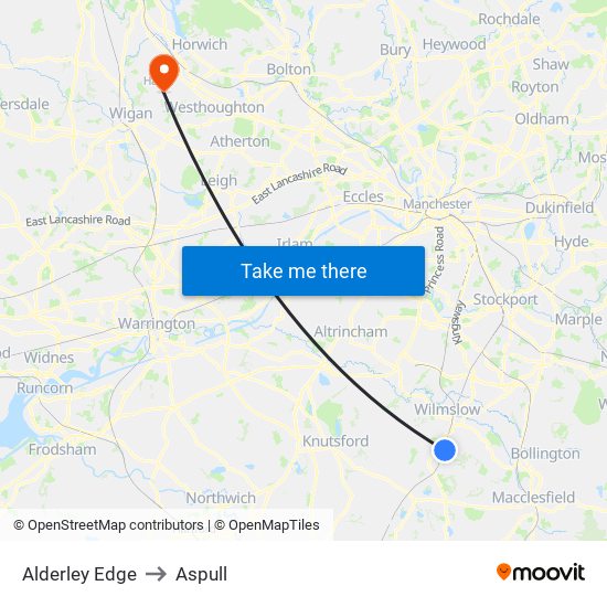 Alderley Edge to Aspull map