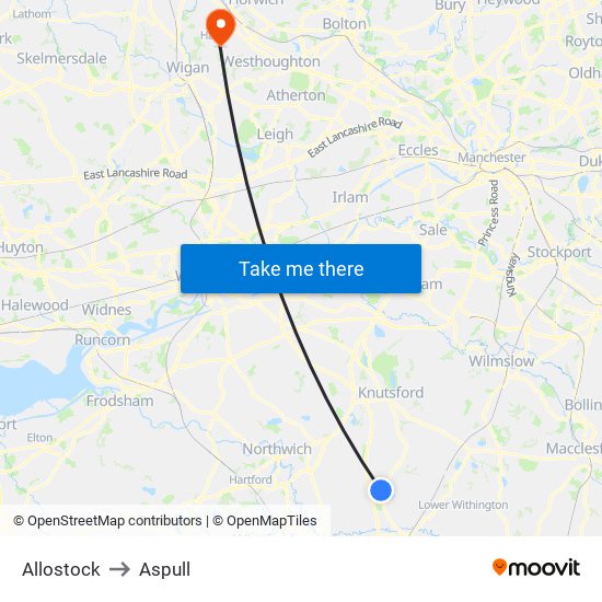 Allostock to Aspull map