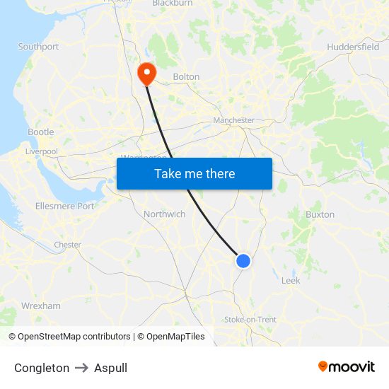 Congleton to Aspull map