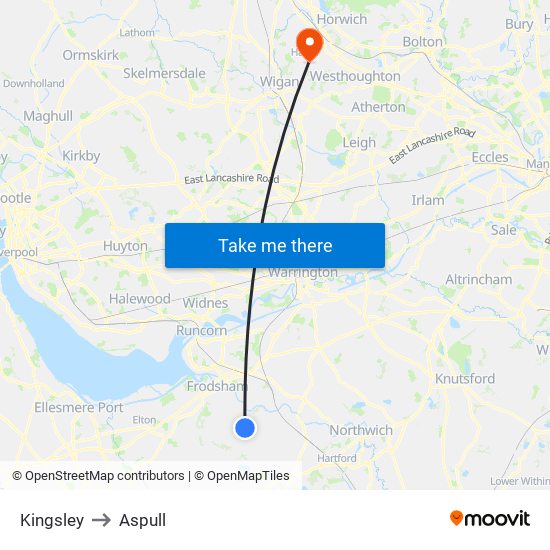 Kingsley to Aspull map