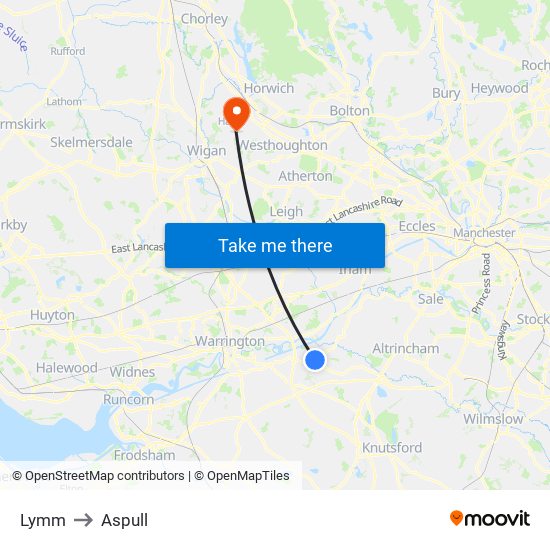 Lymm to Aspull map
