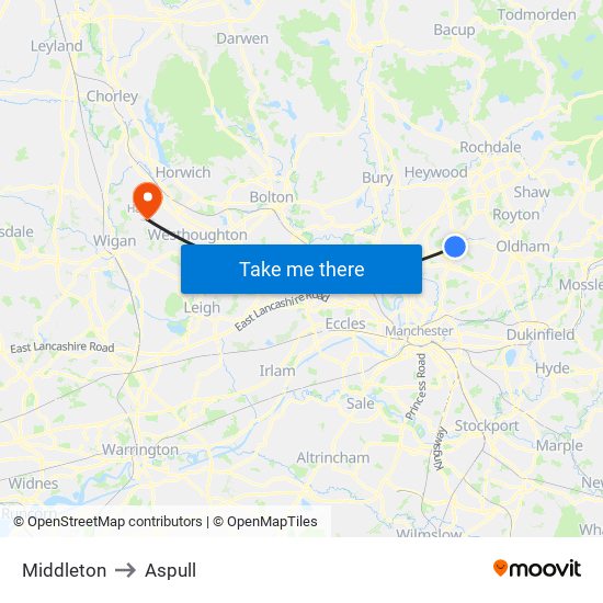Middleton to Aspull map