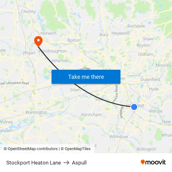 Stockport Heaton Lane to Aspull map