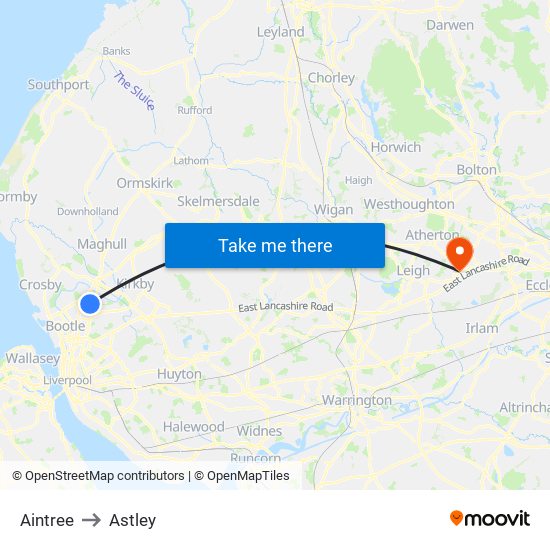 Aintree to Astley map