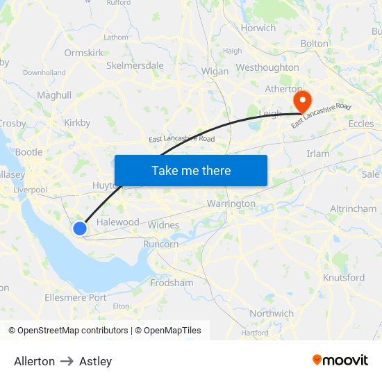 Allerton to Astley map