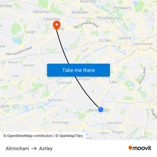 Altrincham to Astley map