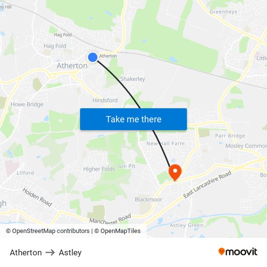 Atherton to Astley map