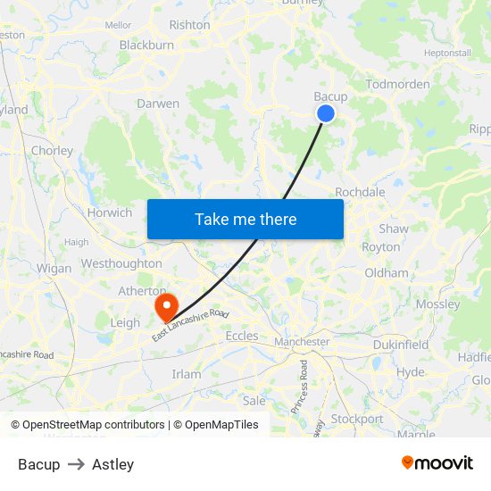 Bacup to Astley map