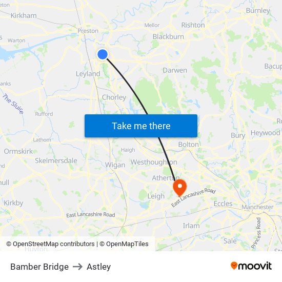 Bamber Bridge to Astley map