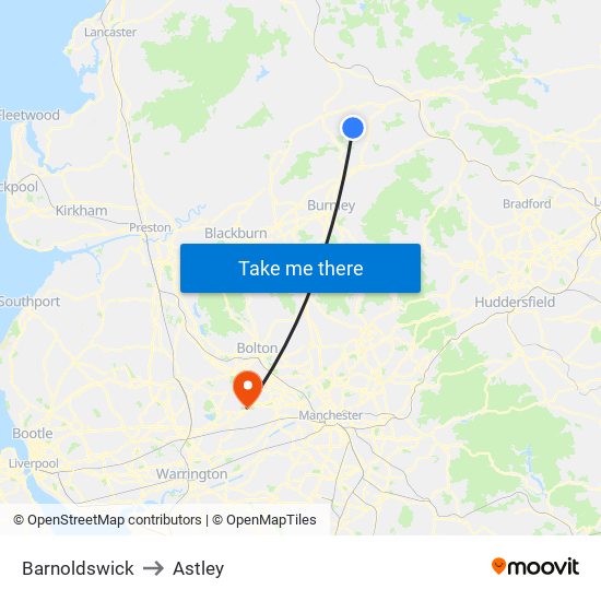 Barnoldswick to Astley map