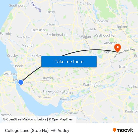 College Lane (Stop Ha) to Astley map