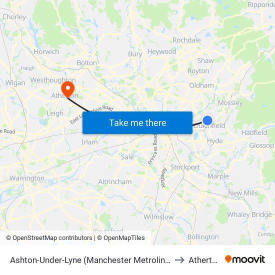 Ashton-Under-Lyne (Manchester Metrolink) to Atherton map
