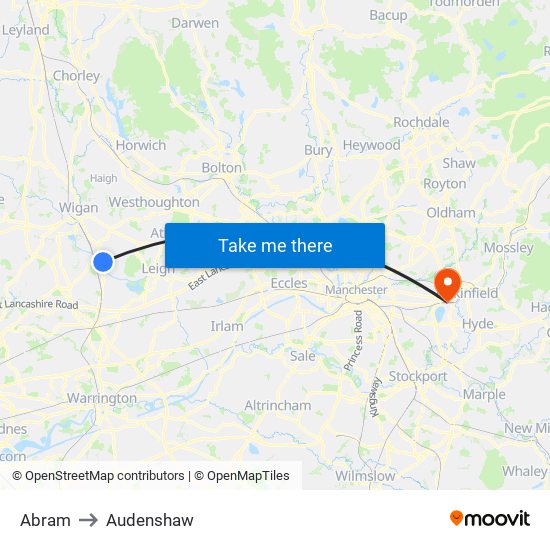 Abram to Audenshaw map