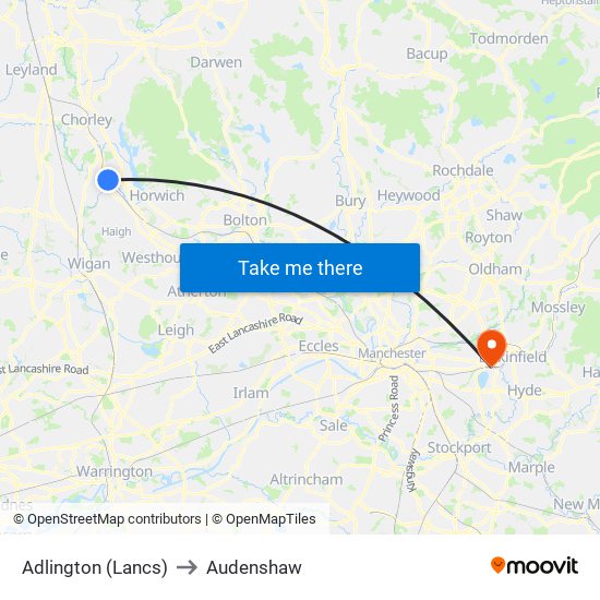 Adlington (Lancs) to Audenshaw map