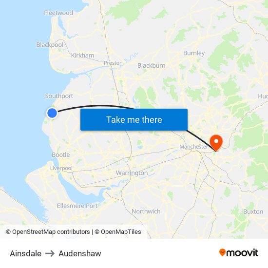 Ainsdale to Audenshaw map