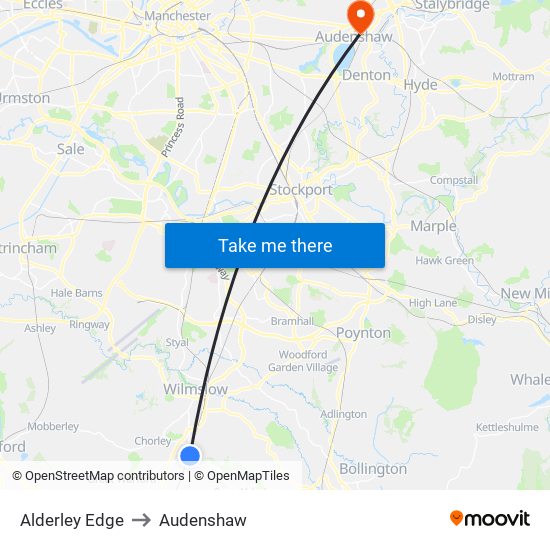 Alderley Edge to Audenshaw map