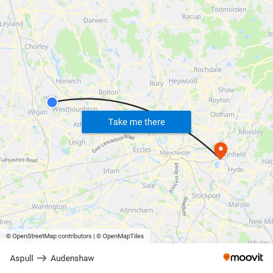 Aspull to Audenshaw map