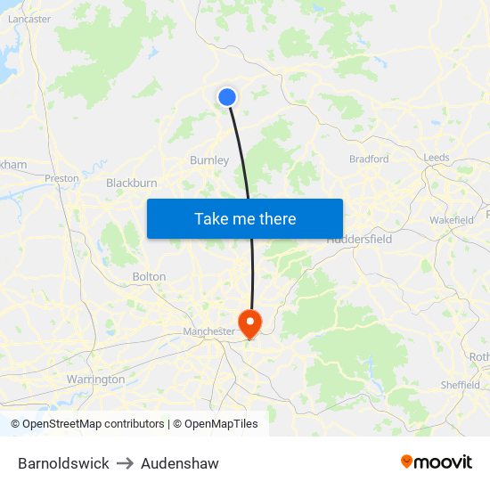 Barnoldswick to Audenshaw map