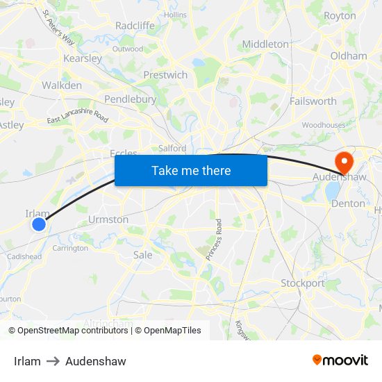 Irlam to Audenshaw map