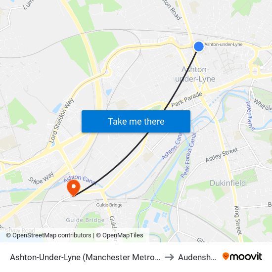 Ashton-Under-Lyne (Manchester Metrolink) to Audenshaw map